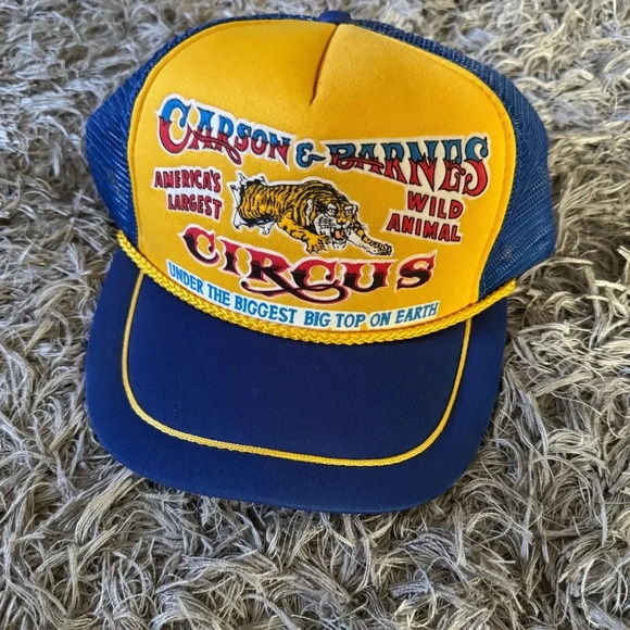 carson & barnes Other - Vintage Carson & Barnes Circus Snapback Blue Mesh Trucker Hat Clowns EUC